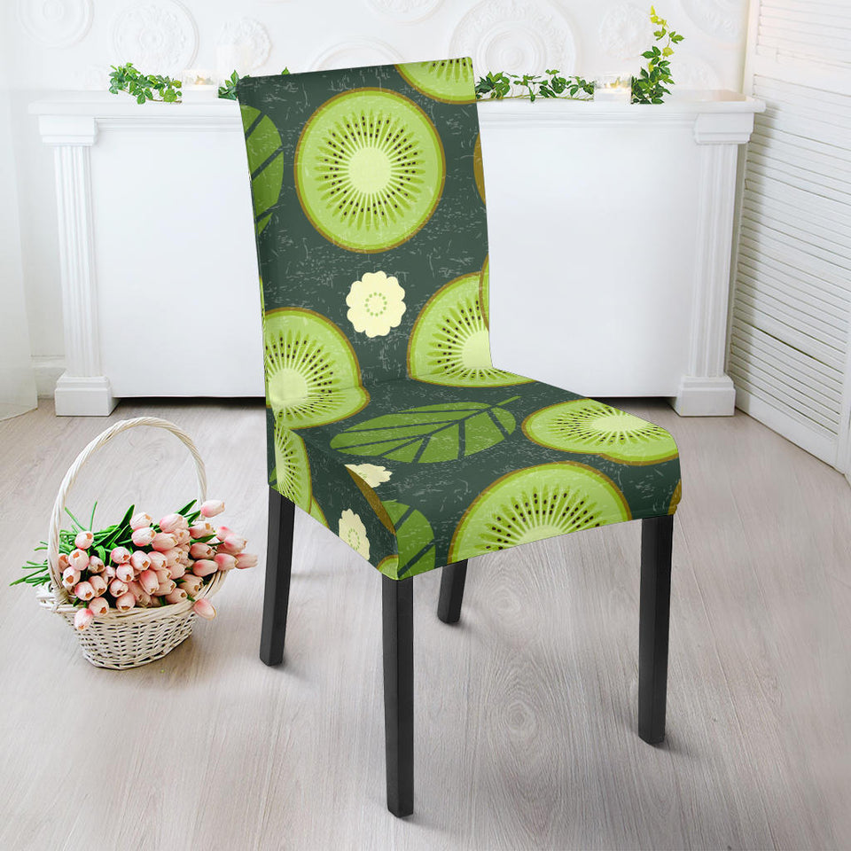 Whole Sliced Kiwi Leave And Flower Dining Chair Slipcover