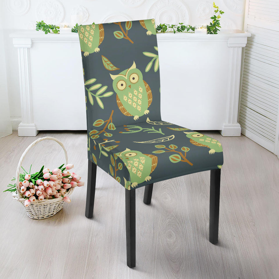 Cute Owls Leaves Pattern Dining Chair Slipcover