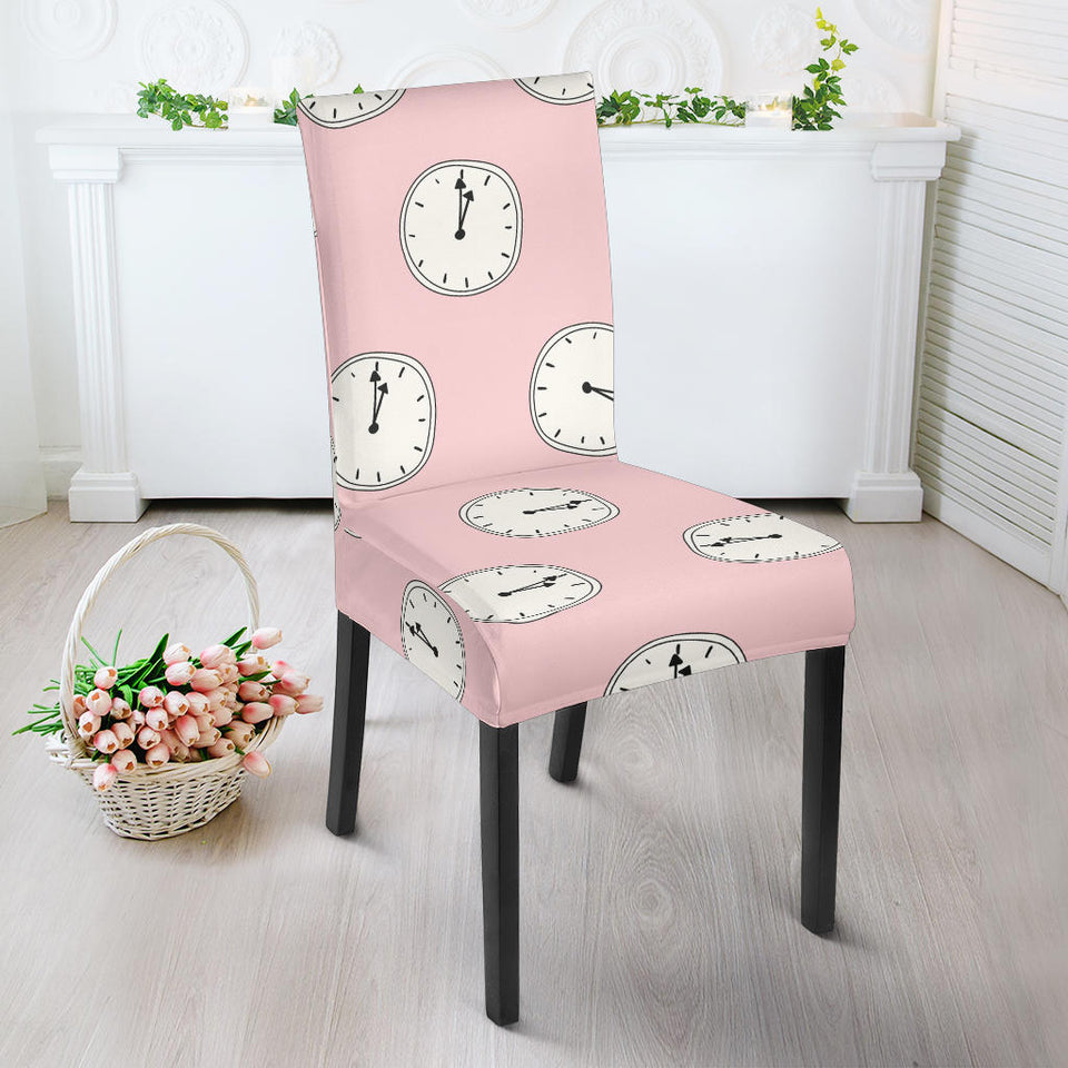 Clock Pattern Pink Blackground Dining Chair Slipcover