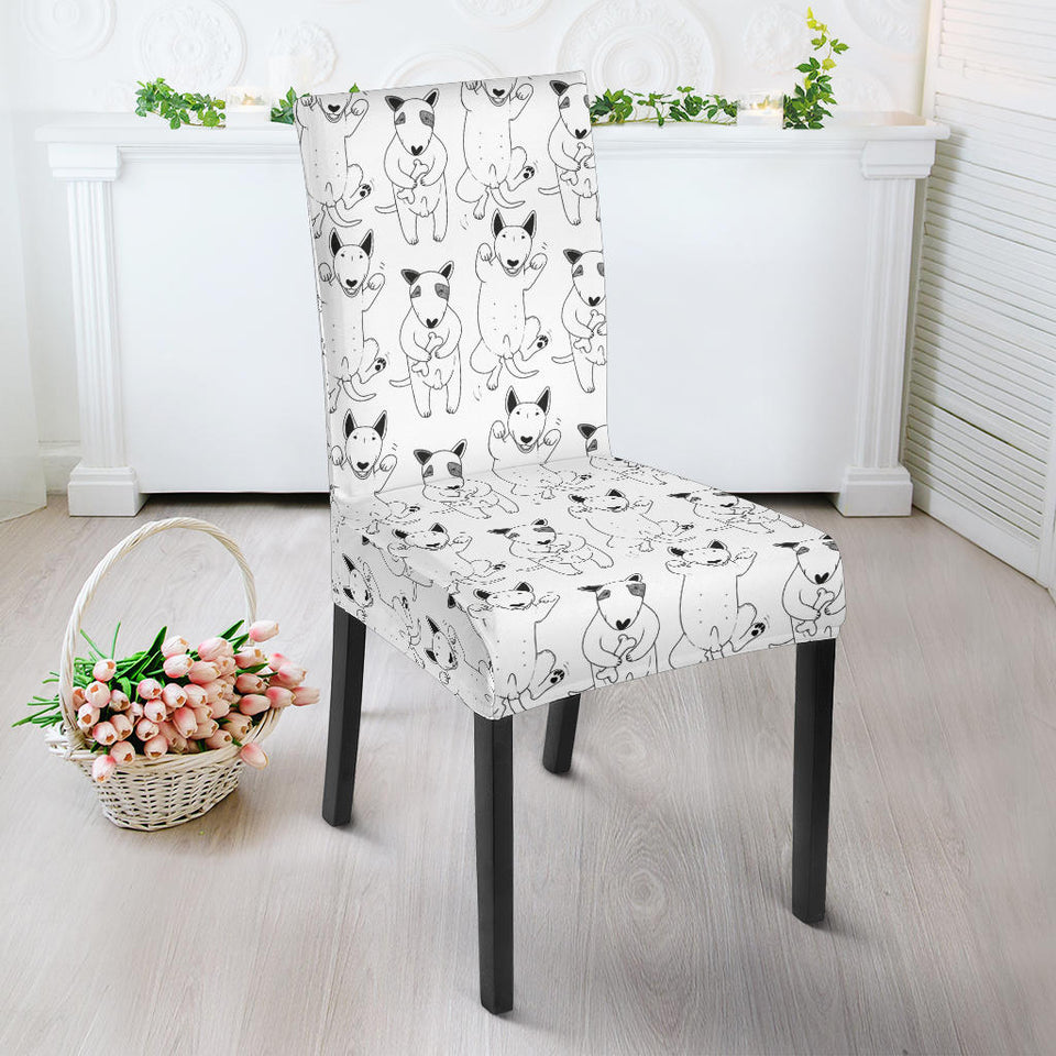Bull Terrier Pattern Print Design 02 Dining Chair Slipcover