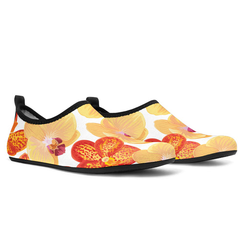 Orange Yellow Orchid Flower Pattern Background Aqua Shoes