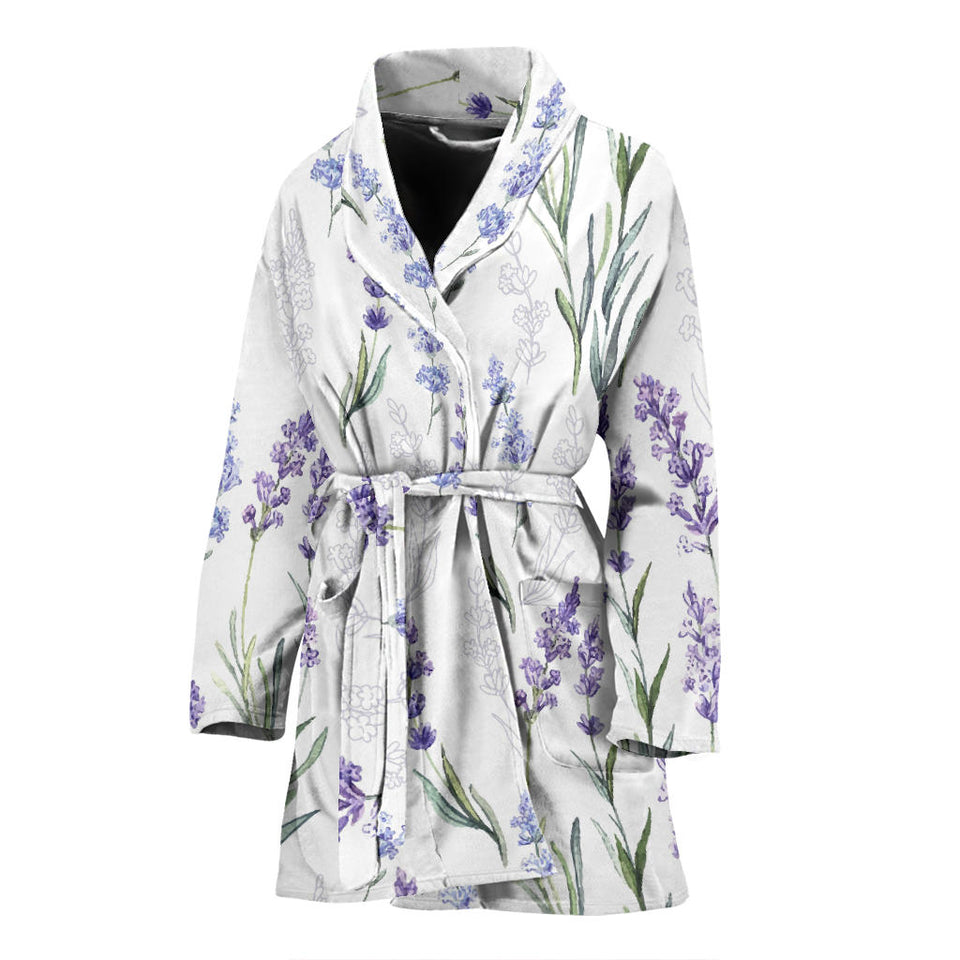 Hand Painting Watercolor Lavender Women'S Bathrobe