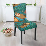 Cute Brown Sea Otters Ornamental Seaweed Corals Green Water Dining Chair Slipcover