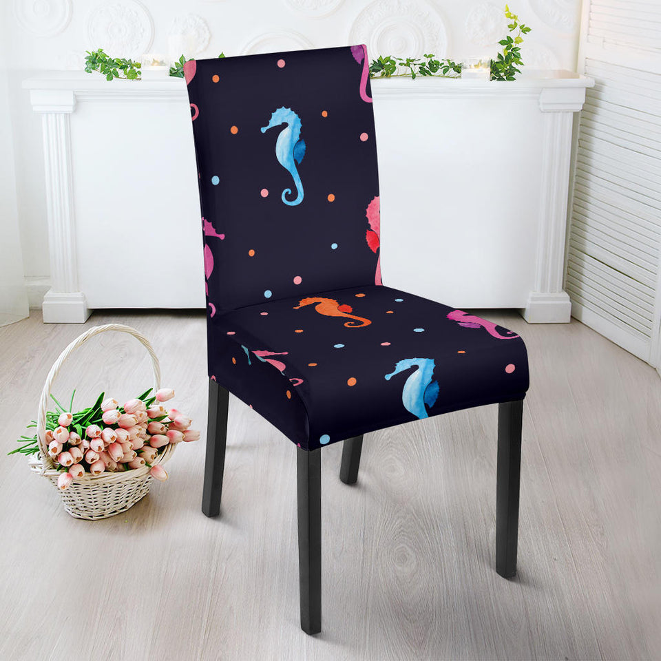 Watercolor Colorful Seahorse Pattern Dining Chair Slipcover