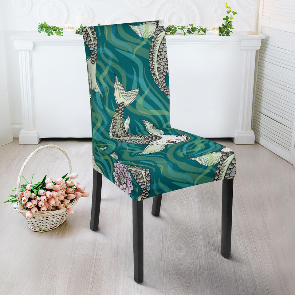 Koi Fish Carp Fish Lotus Pattern Dining Chair Slipcover