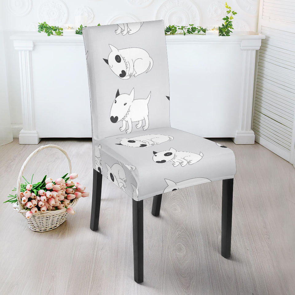 Bull Terrier Pattern Print Design 01 Dining Chair Slipcover
