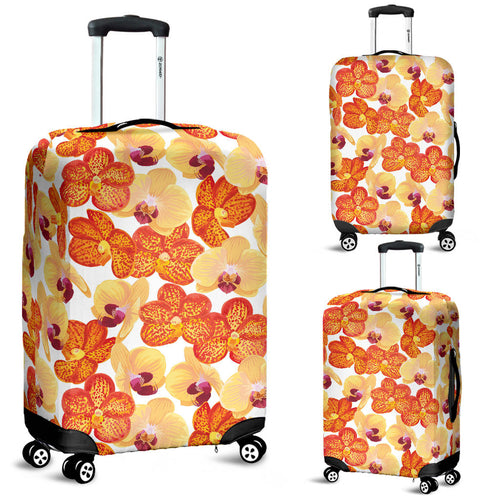 Orange Yellow Orchid Flower Pattern Background Luggage Covers