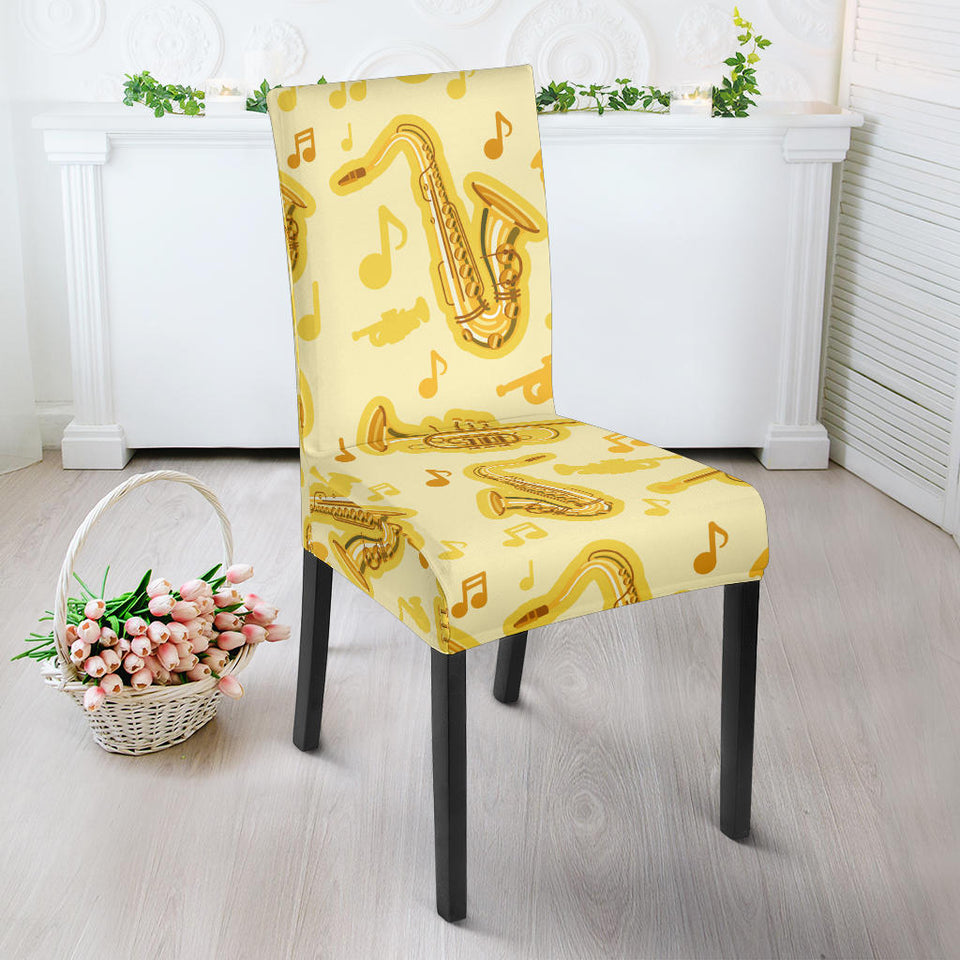 Saxophone Cornet Pattern Yellow Background Dining Chair Slipcover
