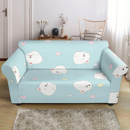 White Cute Hamsters Heart Pattern Loveseat Couch Slipcover