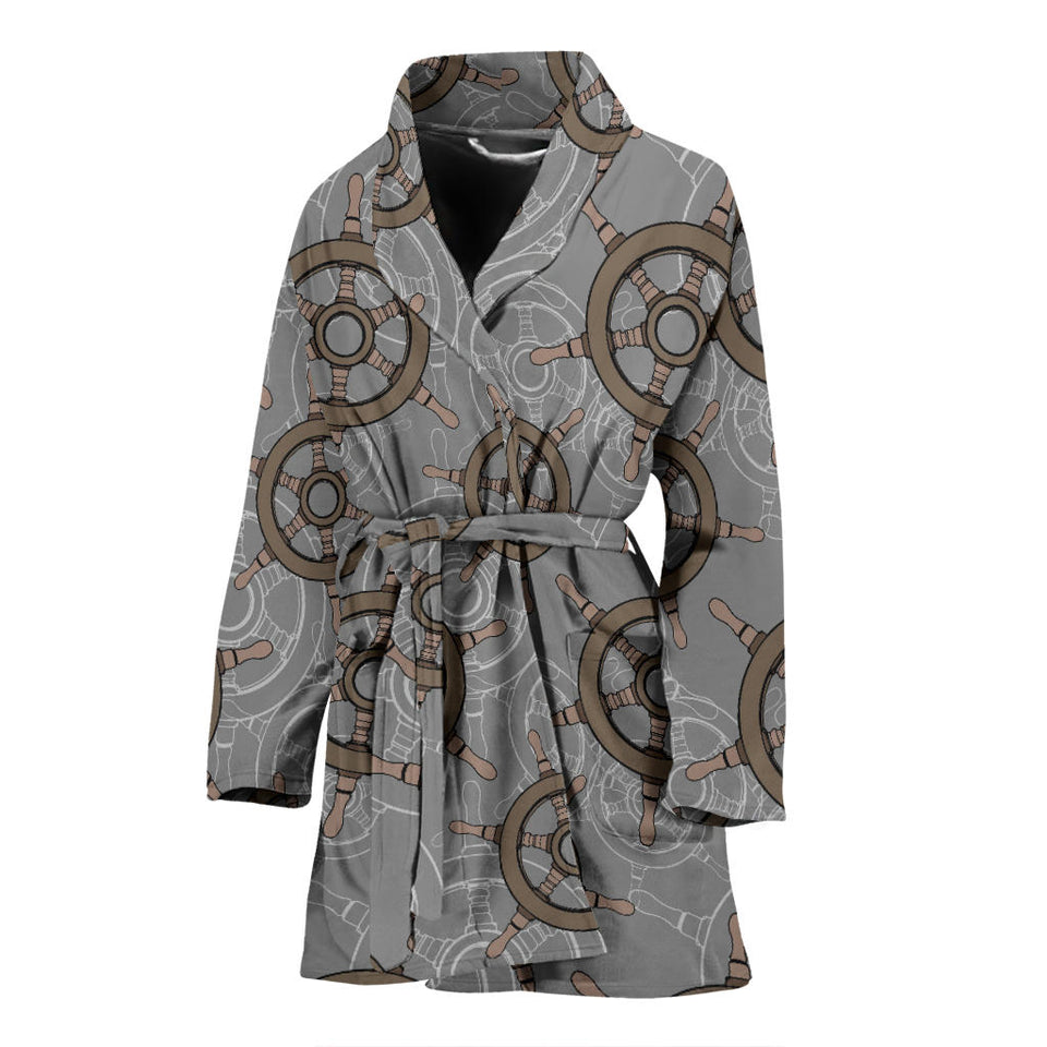 Nautical Wood Steering Wheel Pattern Women'S Bathrobe