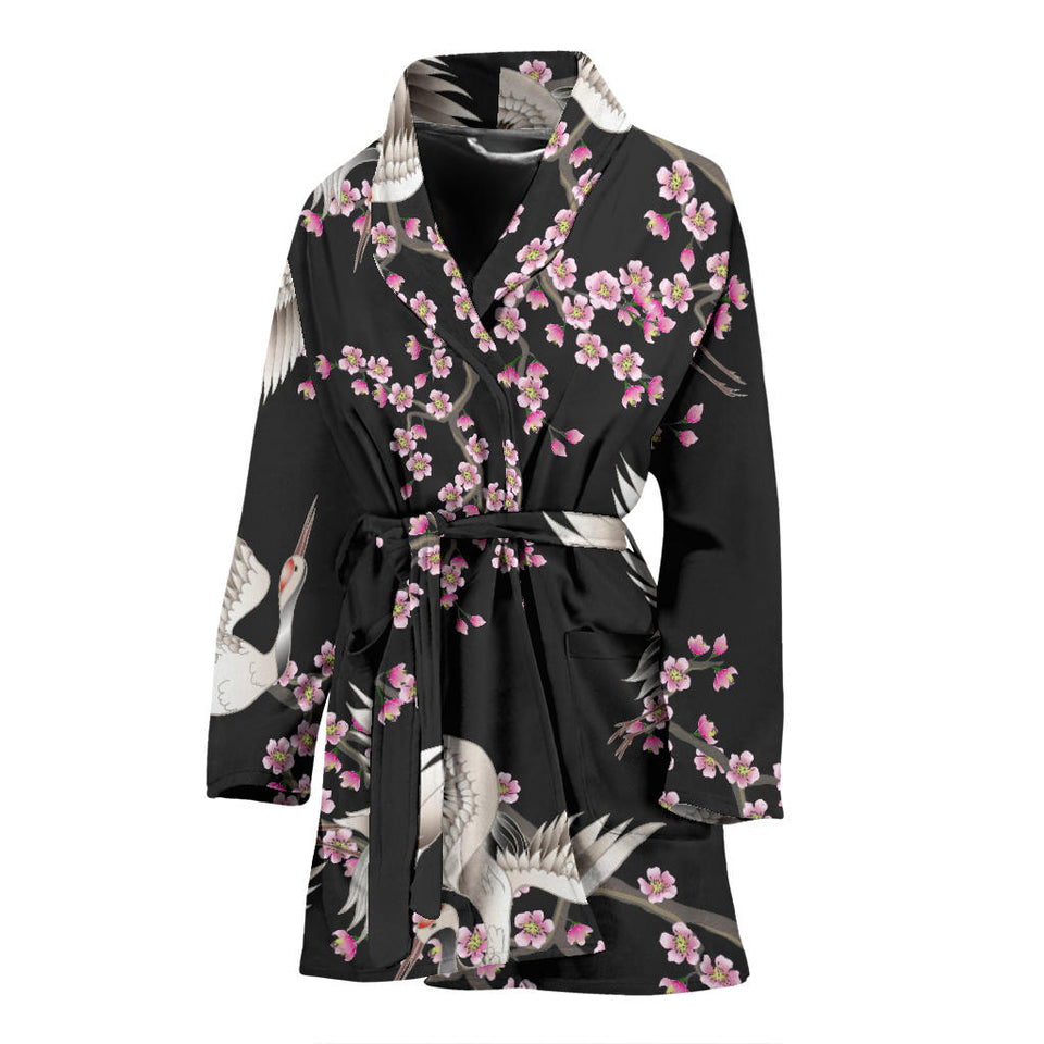 Japanese Crane Pink Sakura Pattern Women'S Bathrobe