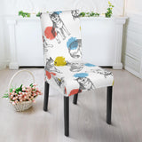 Siberian Husky And Colorful Circle Pattern Dining Chair Slipcover