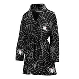 Spider Web Design Pattern Black Background White Cobweb Women'S Bathrobe