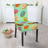 Colorful Donut Pattern Green Background Dining Chair Slipcover