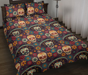 Sugar skulls flower maxican pattern Quilt Bed Set