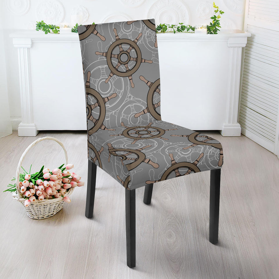 Nautical Wood Steering Wheel Pattern Dining Chair Slipcover