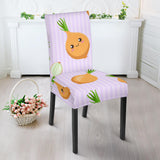 Cute Onions Smiling Faces Purple Background Dining Chair Slipcover