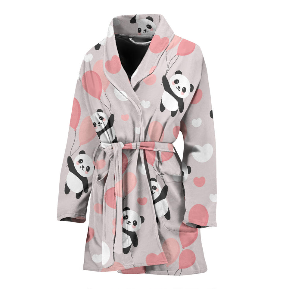 Cute Panda Ballon Heart Pattern Women'S Bathrobe