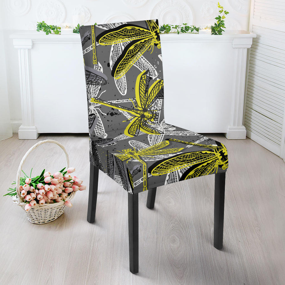 Hand Drawn Dragonfly Pattern Dining Chair Slipcover