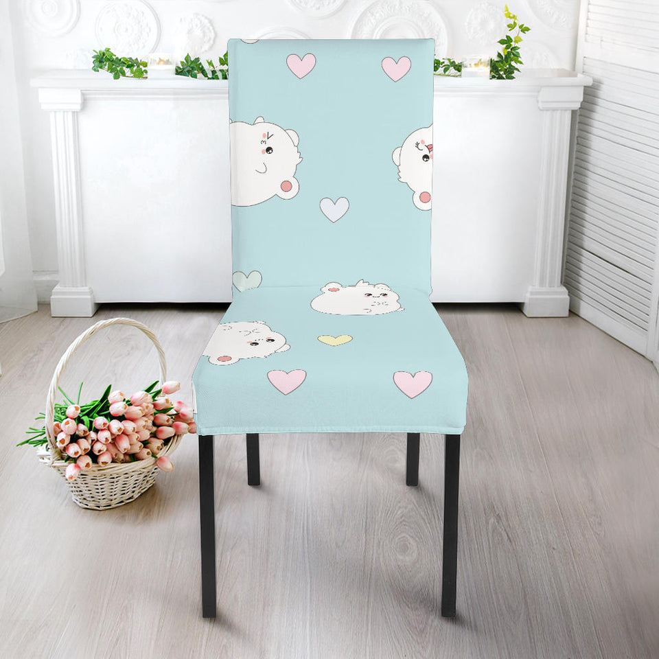 White Cute Hamsters Heart Pattern Dining Chair Slipcover
