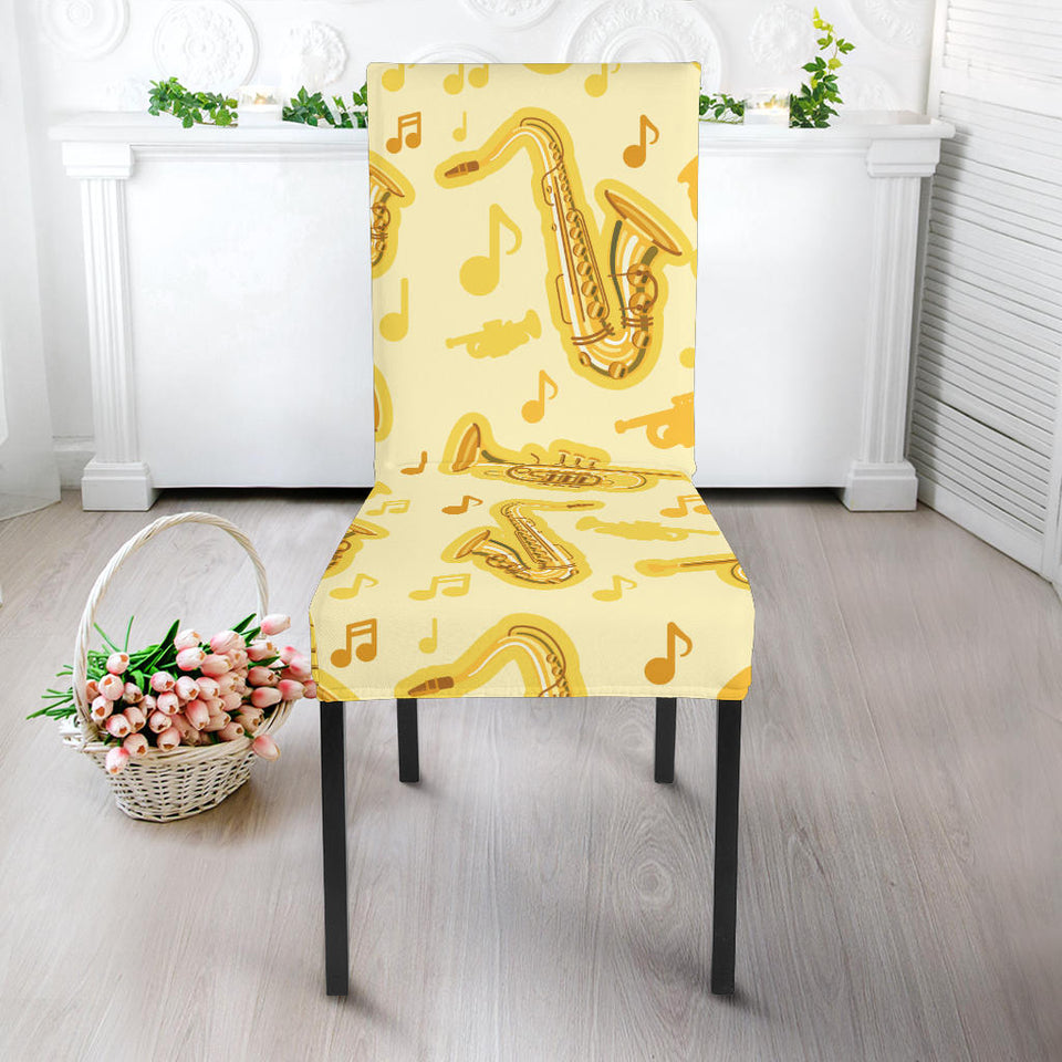 Saxophone Cornet Pattern Yellow Background Dining Chair Slipcover
