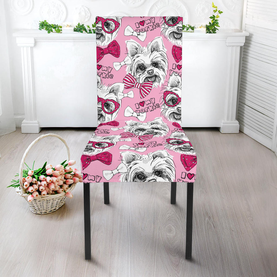 Yorkshire Terrier Pattern Print Design 03 Dining Chair Slipcover