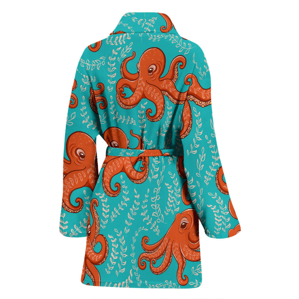 Octopus Turquoise Background Women'S Bathrobe
