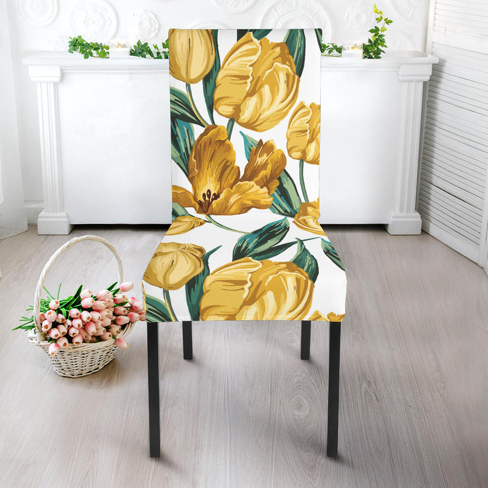 Yellow Tulips Pattern Dining Chair Slipcover