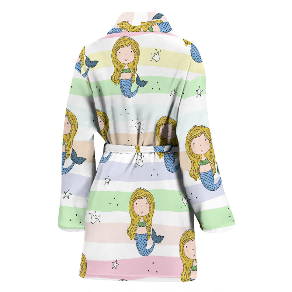 Cute Hand Drawn Mermaid Women'S Bathrobe
