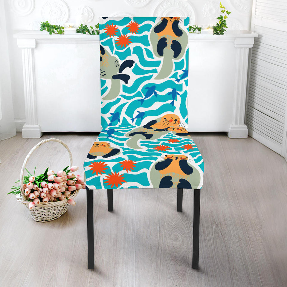 Cute Sea Otters Fishe Sea Urchin Pattern Dining Chair Slipcover