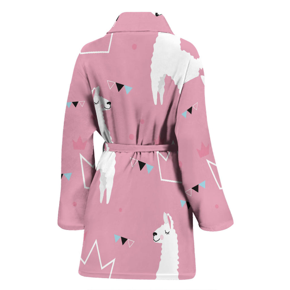 Llama Alpaca Pink Background Women'S Bathrobe