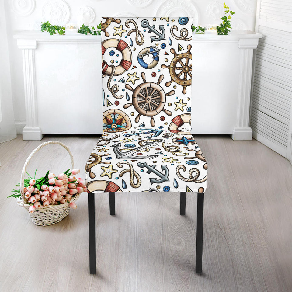 Cute Nautical Steering Wheel Anchor Pattern Dining Chair Slipcover