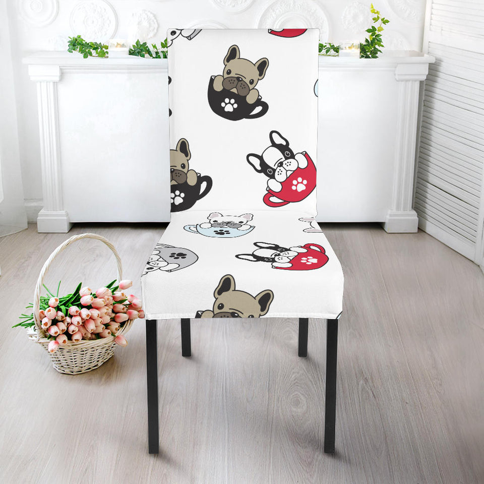 French Bulldog Cup Paw Pattern Dining Chair Slipcover