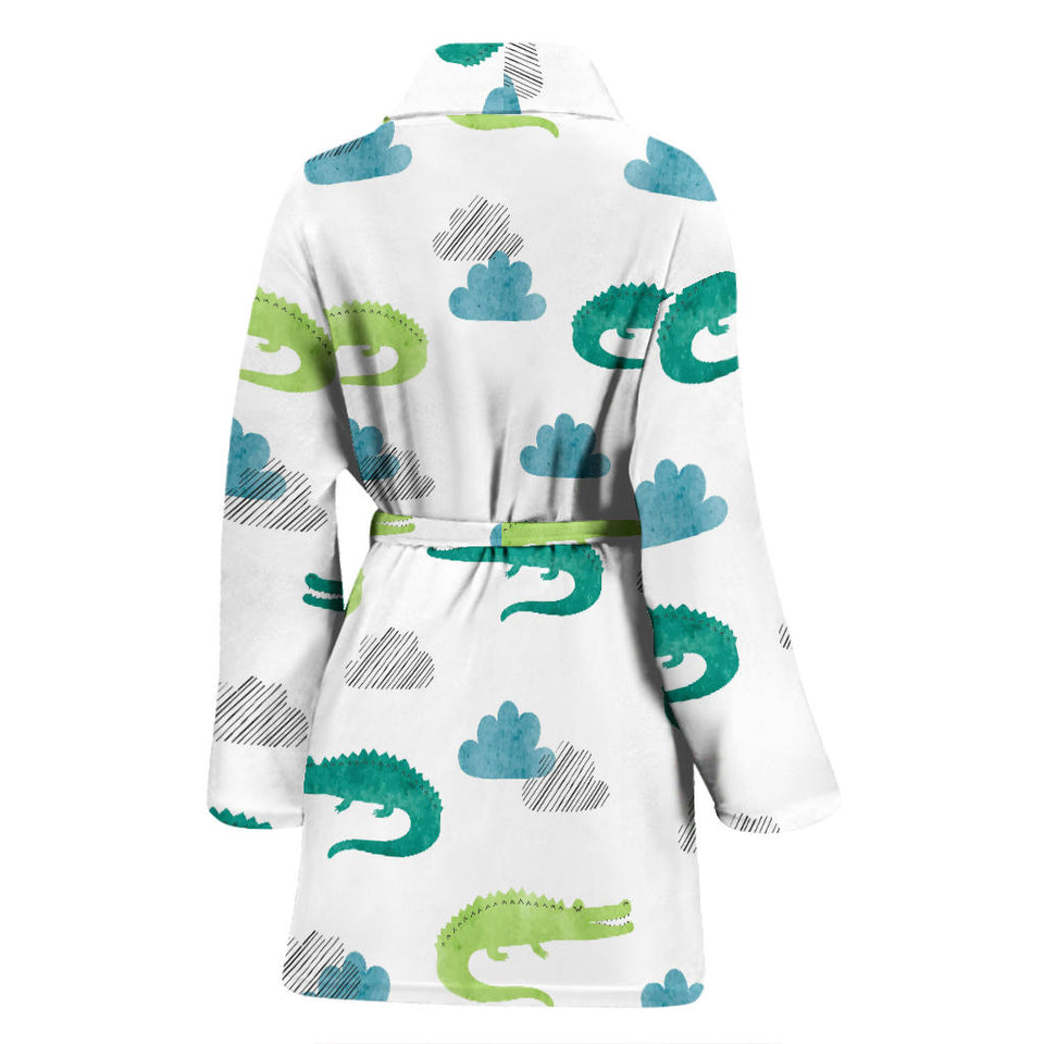 Watercolor Crocodile Pattern Women'S Bathrobe