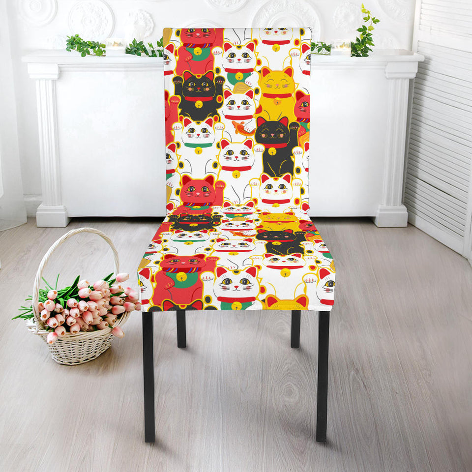 Colorful Maneki Neko Lucky Cat Pattern Dining Chair Slipcover