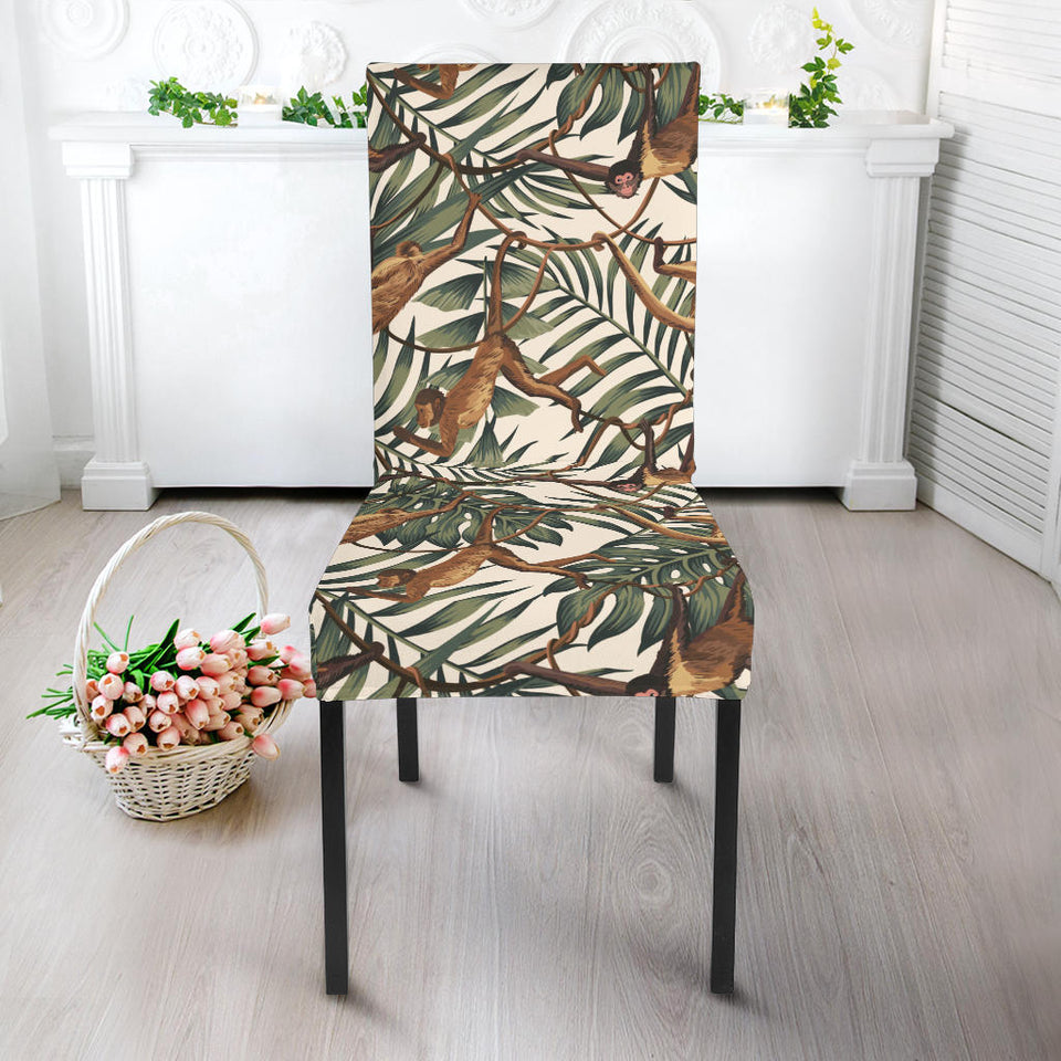 Monkey Tropical Leaves Background Dining Chair Slipcover