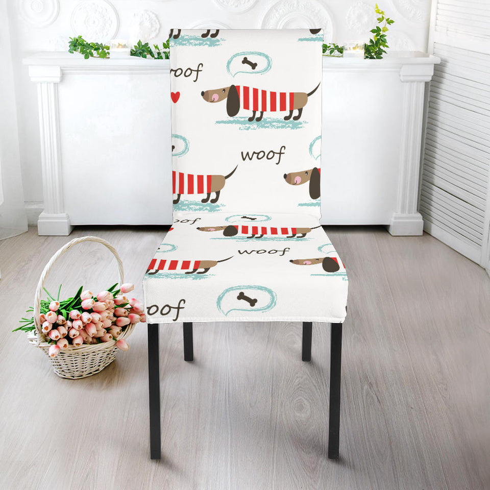 Cute Dachshund Bone Pattern Dining Chair Slipcover