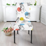 Siberian Husky And Colorful Circle Pattern Dining Chair Slipcover