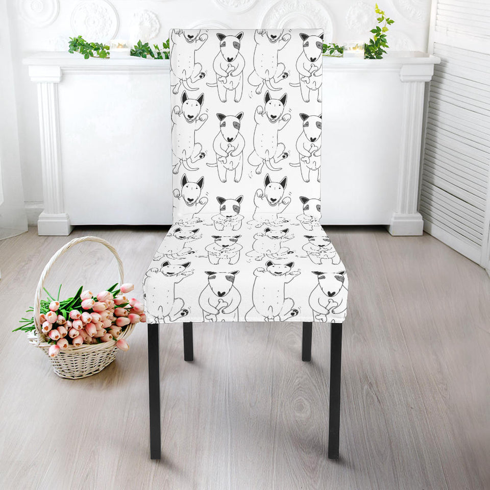 Bull Terrier Pattern Print Design 02 Dining Chair Slipcover