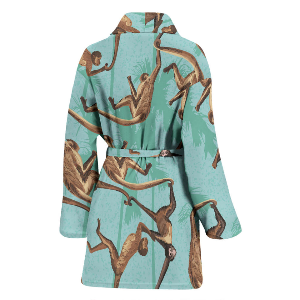 Monkey Palm Tree Background Women'S Bathrobe