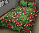 Watermelons tropical palm leaves pattern background Quilt Bed Set