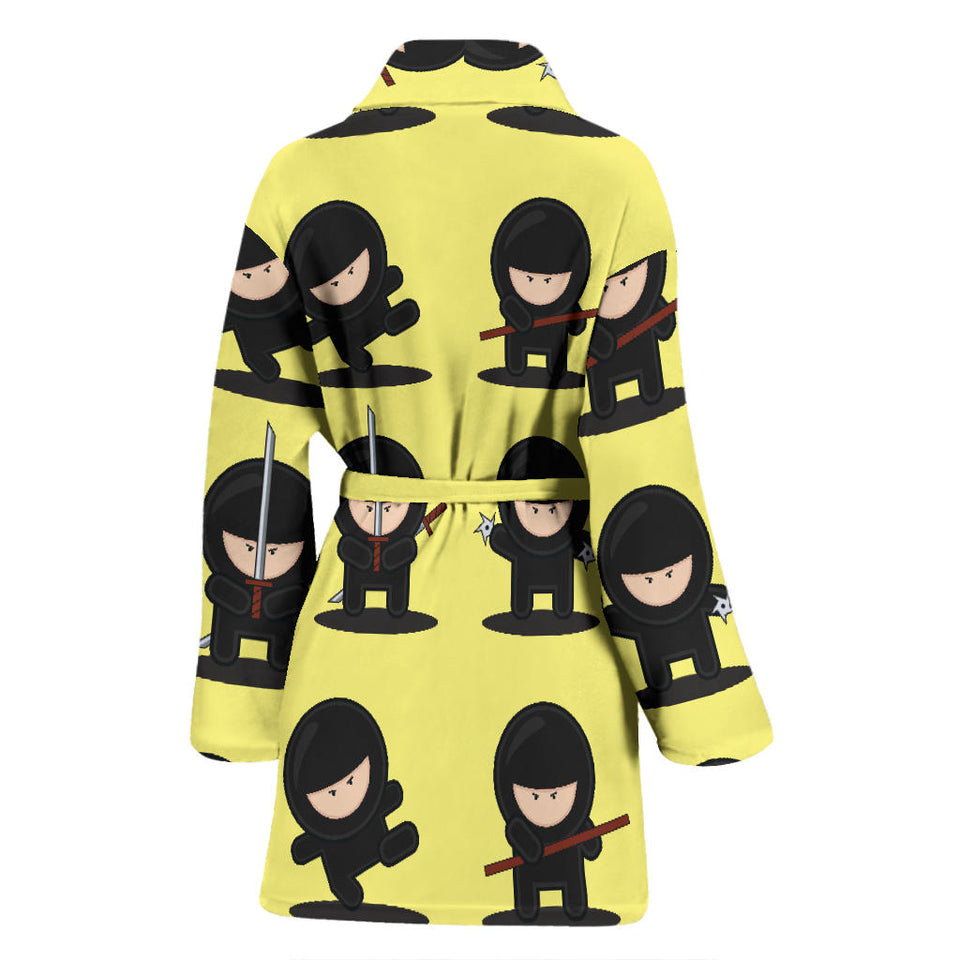 Cute Ninja Yellow Background Women'S Bathrobe