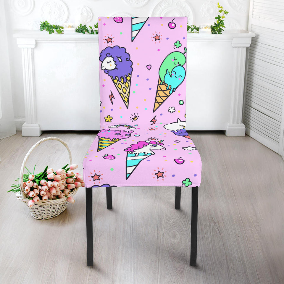 Cute Ice Cream Cone Animal Pattern Dining Chair Slipcover