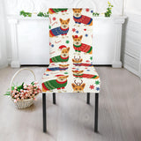 Corgi Christmas Pattern Dining Chair Slipcover
