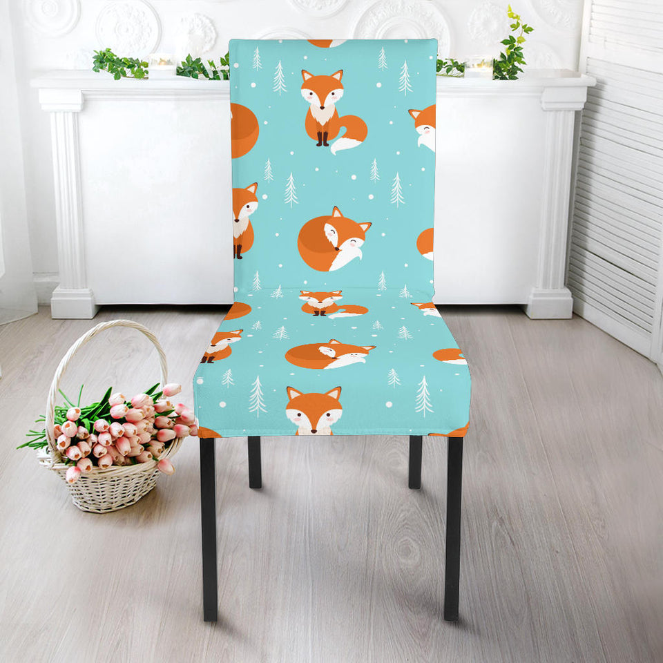 Fox Pattern Blue B Ackground Dining Chair Slipcover