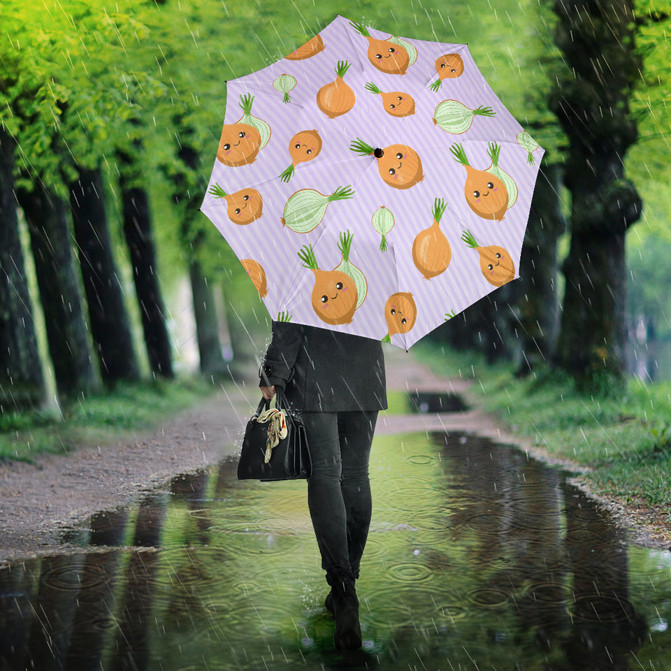 Cute Onions Smiling Faces Purple Background Umbrella