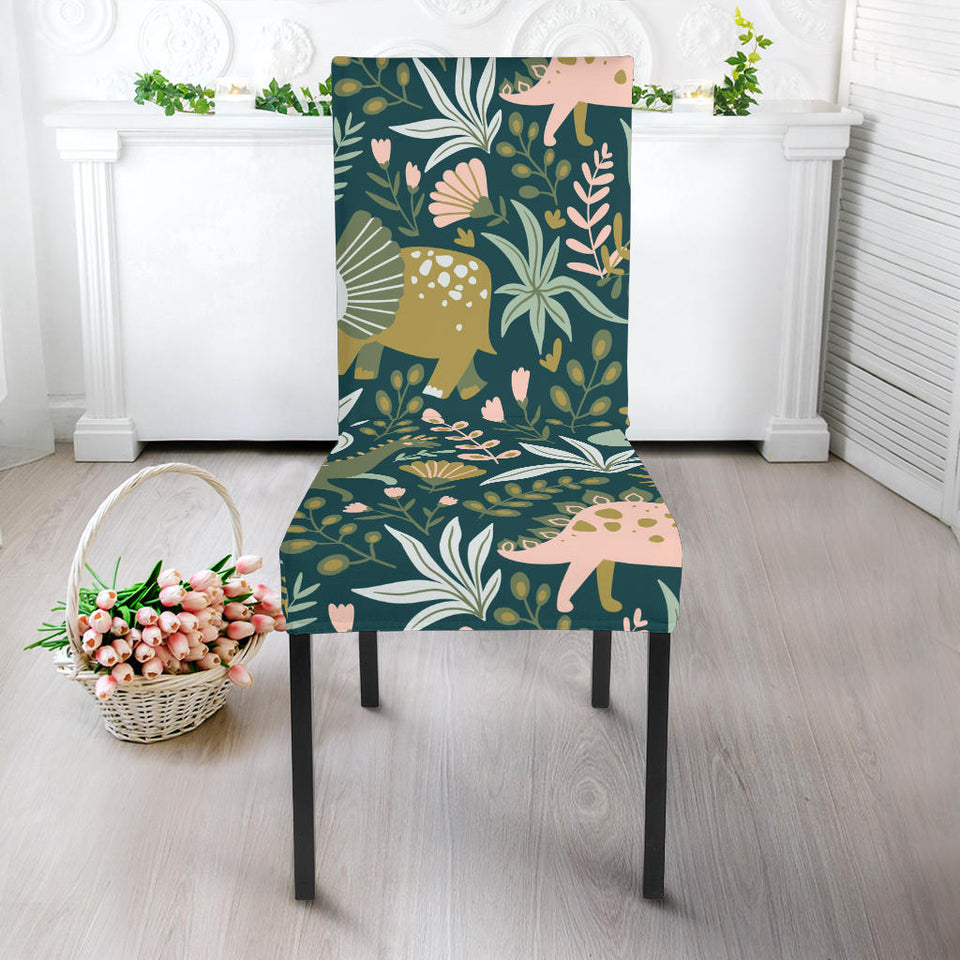 Dinosaurs Tropical Leaves Flower Pattern Dining Chair Slipcover
