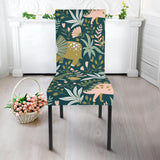 Dinosaurs Tropical Leaves Flower Pattern Dining Chair Slipcover