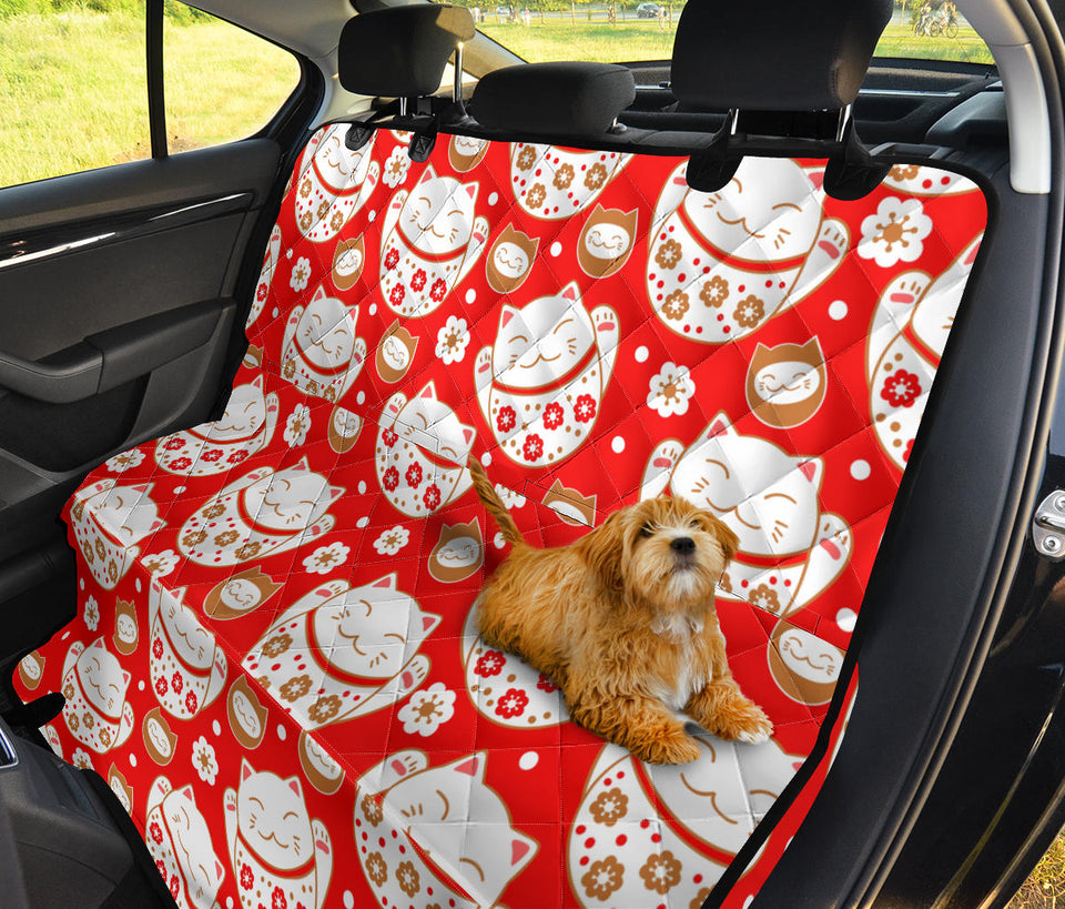 Cute Maneki Neko Lucky Cat Red Background Dog Car Seat Covers