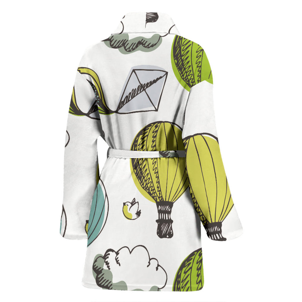 Hot Air Balloon Bird Cloud Pattern Women'S Bathrobe